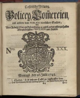 Nro. XXX, Montags, den 26. Julii 1745