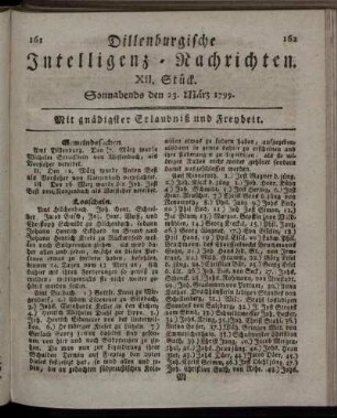 XII. Stück. Sonnabends den 23. März 1799.