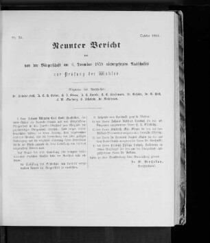 Nr. 26. Neunter Bericht des von der Bürgerschaft am 06. December 1859 niedergesetzten Ausschusses zur Prüfung der Wahlen. October 1861