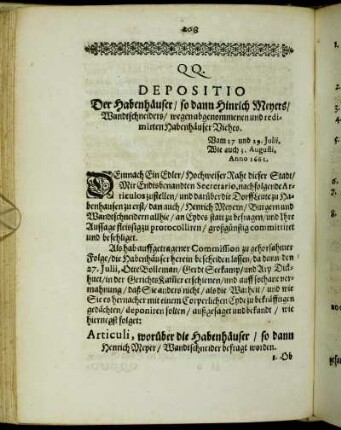 QQ. Depositio Der Habenhäuser [...]