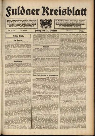 Erste Ausgabe vom Freitag, den 10. Oktober 1913.