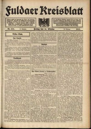 Erste Ausgabe vom Freitag, den 10. Oktober 1913.