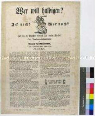 Maueranschlag "Wer will huldigen?" von Buddelmeyer