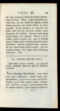 XII. Plinius Arriano Suo S.