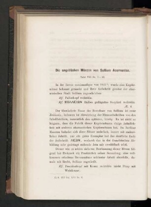 Die angeblichen Münzen von Sollium Acarnaniae