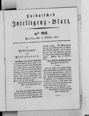 44tes Stück, Ausgabe vom 30. Oktober, 1807