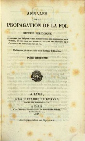 Annales de la propagation de la foi : recueil périodique de l'Association de la Propagation de la Foi. 8. 1836