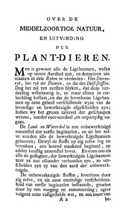 Over de Middelzoortige Natuur, en uitvinding der Plant-Dieren