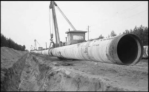 Niederlauterbach: Pipeline-Verlegung im Bienwald bei Niederlauterbach nach Karlsruhe, Röhren groß
