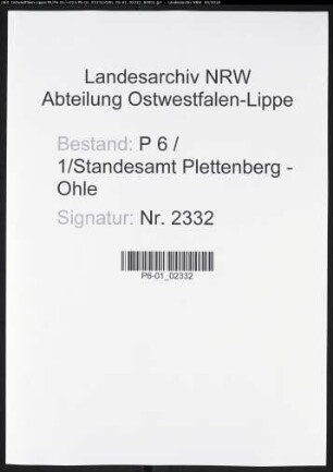 Sterberegister Standesamt Plettenberg-Ohle