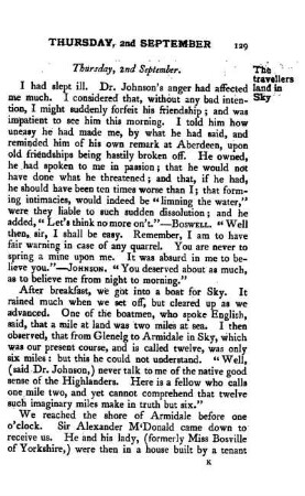 September 2. - Dr. Johnson relents. Isle of Sky. Armidale