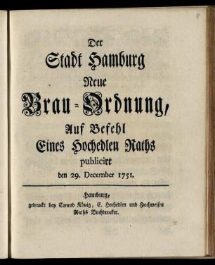 Der Stadt Hamburg Neue Brau-Ordnung