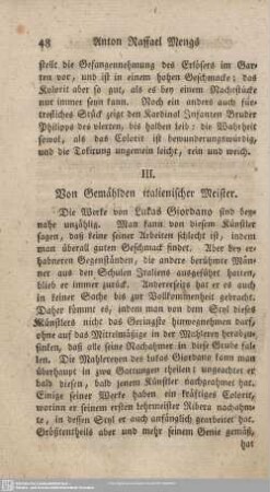 III. Von Gemählden italienischer Meister.