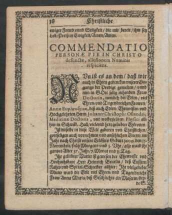 Commendatio Personae Pie In Christo defunctae, allusionem Nominis respiciens.