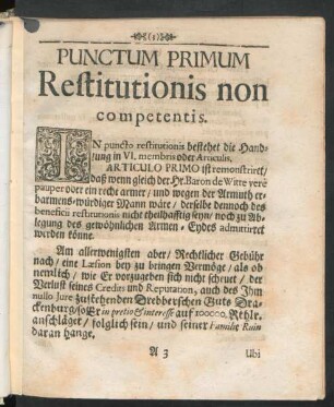 Punctum Primum Restitutionis non competentis.