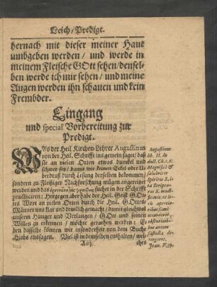 Eingang und special Vorbereitung zur Predigt.