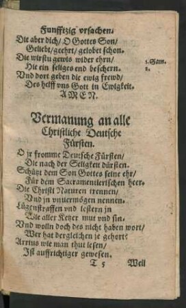 Vermanung an alle Christliche Deutsche Fürsten.