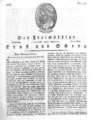 Nro. 92, Donnerstag, den 9. May 1805