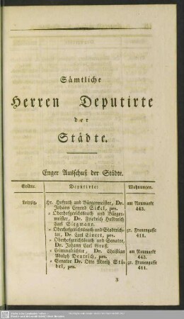 Sämtliche Herren Deputirte der Städte