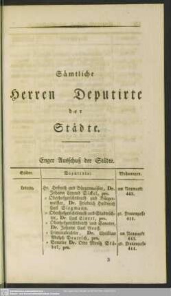Sämtliche Herren Deputirte der Städte