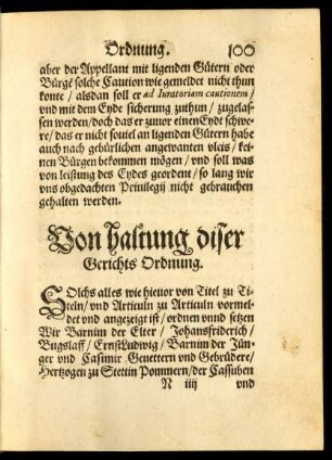 Von haltung diser Gerichts Ordnung.