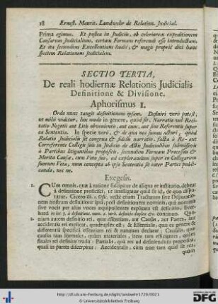 Sectio Tertia. De reali hodiernae Relationis Judicialis Definitione et Divisione.