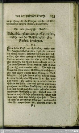 Ein und zwanzigster Artikel. Behandlung dererjenigen Epilepsien, welche von der Vollblütigkeit, oder Schärfe, herrühren