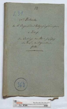 Protokolle der Organisationsvollziehungskommission Nr. I-XVI vom 07.09.1820 bis zum 20.11.1820 über Anträge der Stände hinsichtlich der Organisation der Organisationsedikte