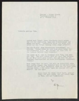 Brief von Erhart Kästner an Margarete Hauptmann