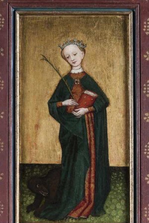 Flügelaltar mit der Kreuzigung Christi und sechs Stiftern — Margareta von Antiochien und ein heiliger Bischof — Margareta von Antiochien