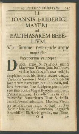 LI. Ioannis Friderici Mayeri ad Balthasarem Bebelium