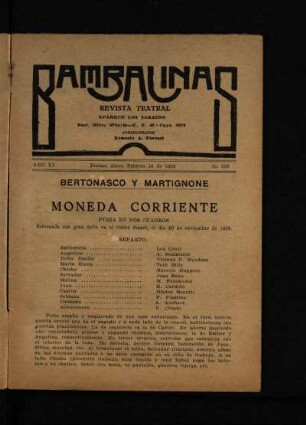 Moneda corriente : pieza en dos cuadros