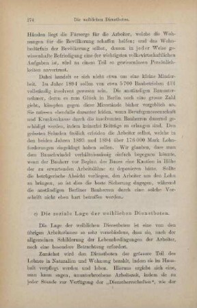 c) Die soziale Lage der weiblichen Dienstboten