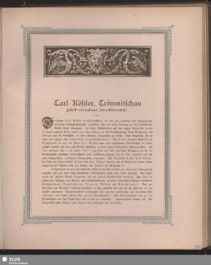 Carl Köhler, Crimmitschau Fabrik reinwollener Herrenkleiderstoffe