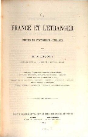 La France et l'Étranger, études de statistique comparée par A. Legoyt