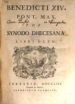 Benedicti XIV. Pont. Max. De Synodo Dioecesana : Libri Octo