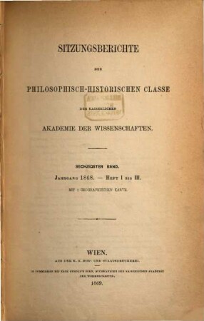 Sitzungsberichte. 60. 1868