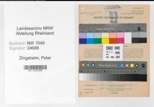 Entnazifizierung Peter Zingsheim , geb. 07.08.1886 (Stellwerksmeister)