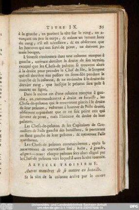 Article Troisieme. Autres manières de se mettre en bataille.