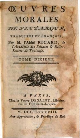 Oeuvres Morales De Plutarque, 10