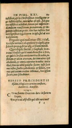 Versio Praecedentis Psalmi, Elegiaco carmine constans, Autore G. Aemylio.