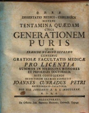Diss. med.-chir. sistens tentamina quaedam circa generationem puris