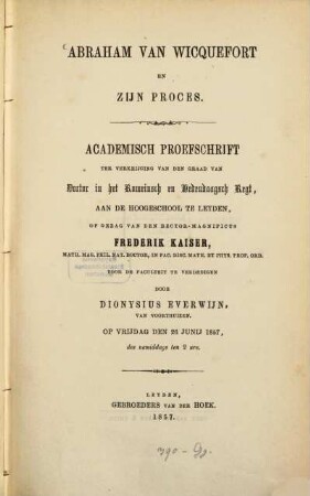 Abraham van Wicquefort en zijn proces : Academisch Proefschrift
