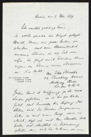 Brief von Carl F. W. Behl an Margarete Hauptmann
