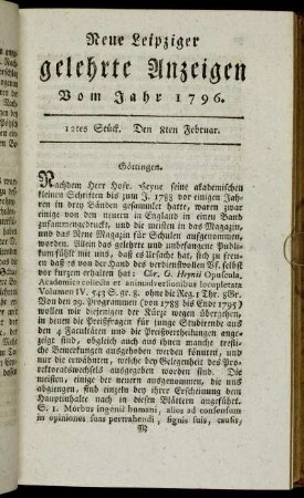 12tes Stück. Den 8ten Februar.