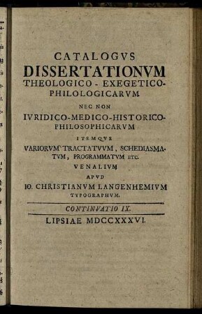 Continuatio IX. Lipsiae M DCC XXXVI.