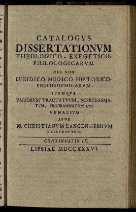 Continuatio IX. Lipsiae M DCC XXXVI.