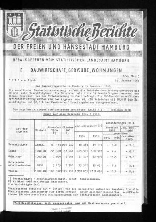 Das Bauhauptgewerbe in Hamburg im November 1966 : Lfd. Nr. 3