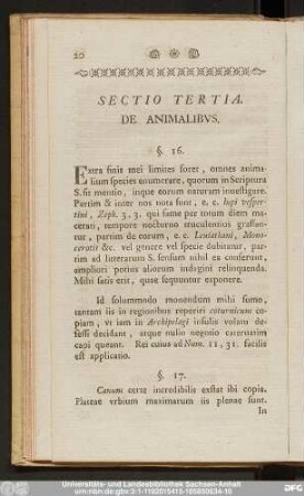 Sectio Tertia. De Animalibus.