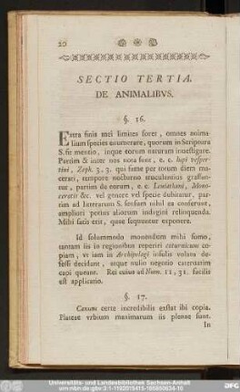 Sectio Tertia. De Animalibus.
